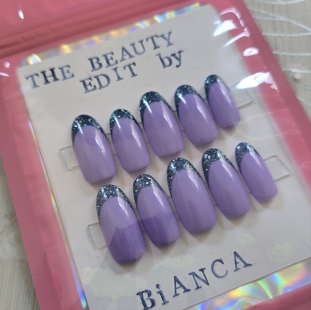 Press-On Nails - Purple and Blue Glitter French